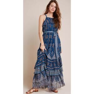 Anthropologie Sasha Boho Ruffled Maxi Dress‎ Pockets Size  XS